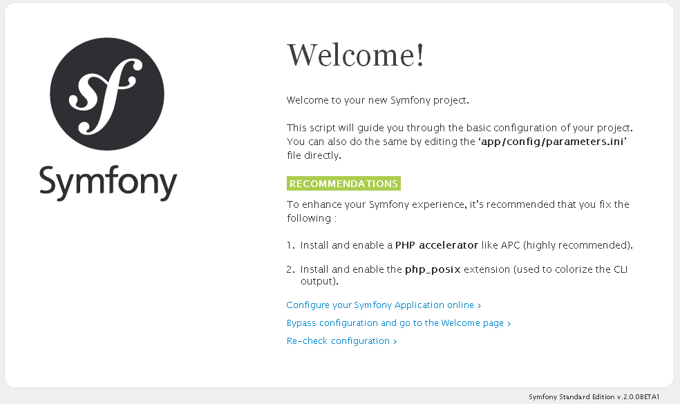 Page Welcome de Symfony2